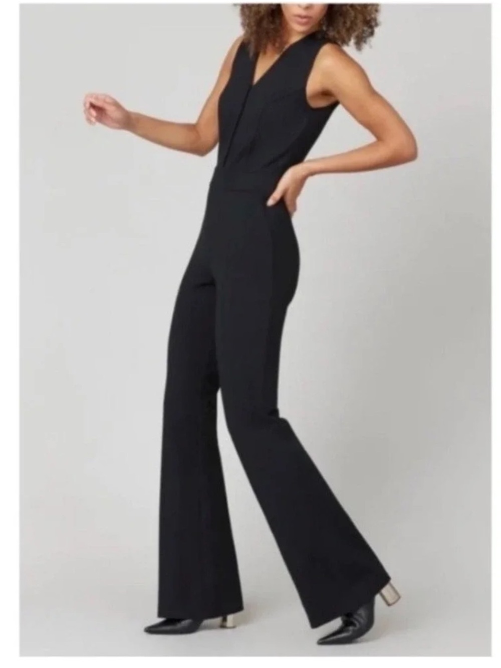 SPANX Perfect Sleeveless Jumpsuit XL NWT Black Flare Leg V-Neck